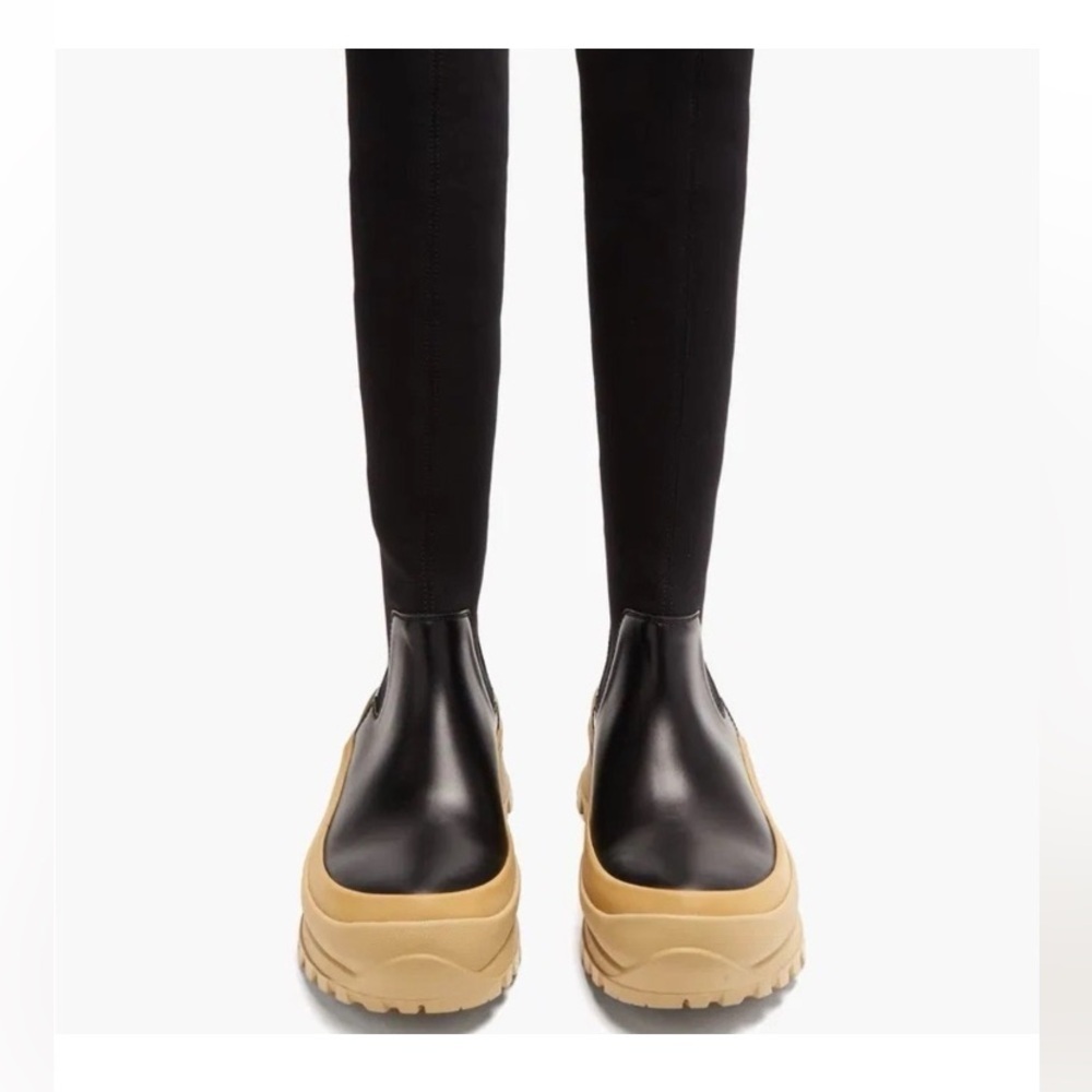 Jill Sander Black and Tan leather and scuba jersey tall Boots 39 US 8.5 Italy